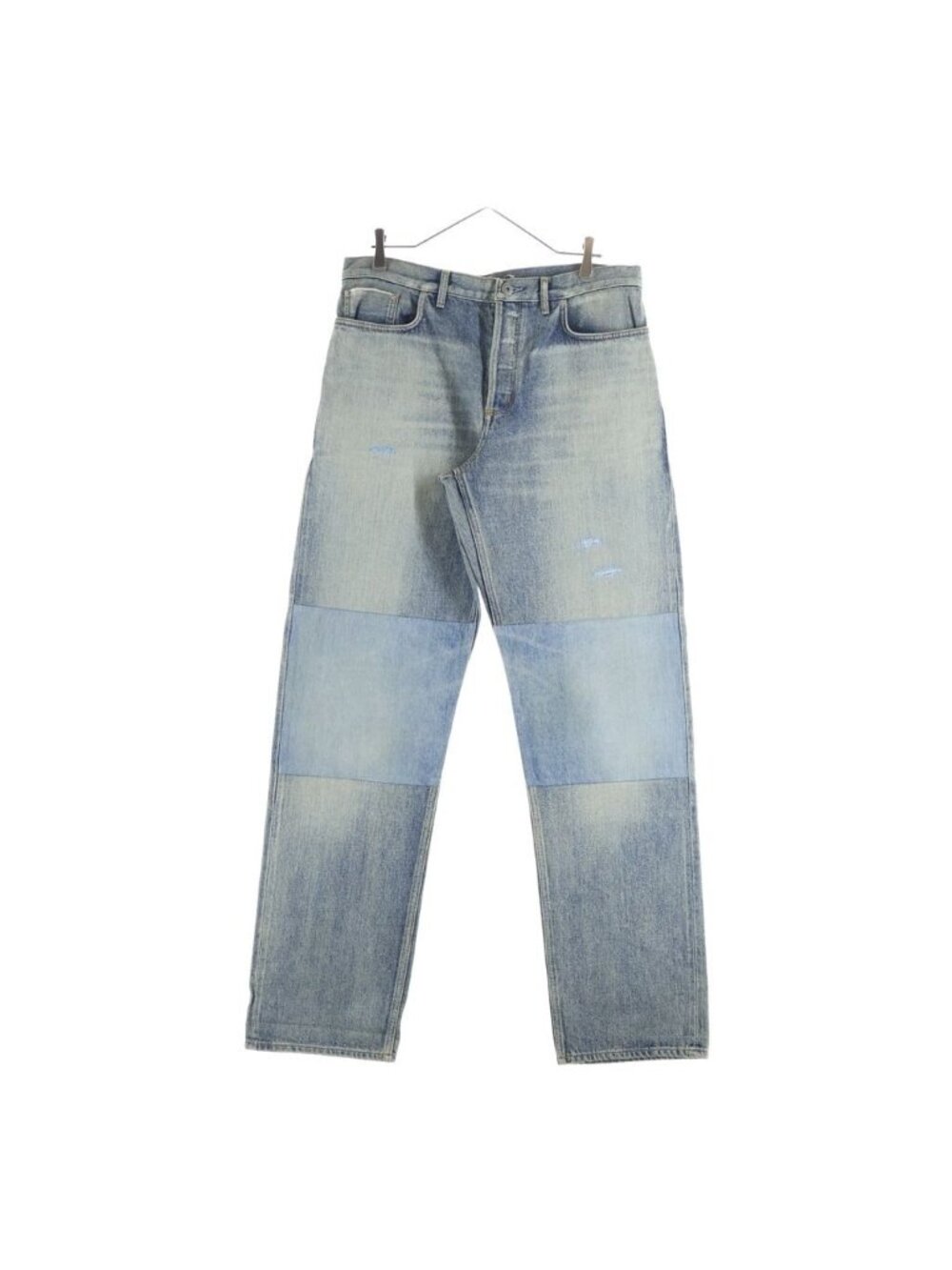 Dior Regular Fit Cotton Twill Jeans Fit Button Fly Patchwork Denim Pants Indigo